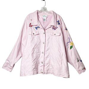 Vintage the Quacker Factory Pink Denim Jacket with Embroidered Floral Design 3X